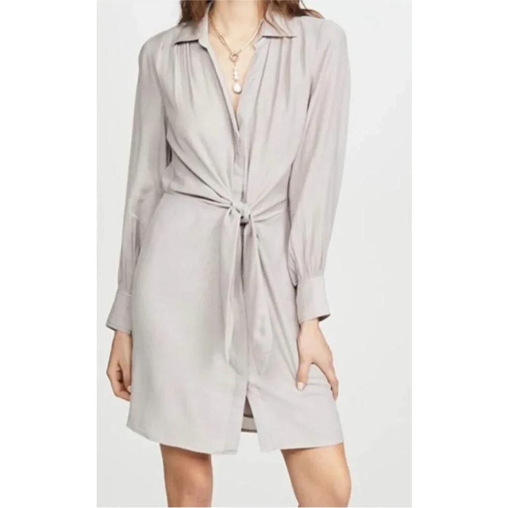 BROCHU WALKER The Madsen Shirtdress Long Sleeve Gray Tie Front Button mini M